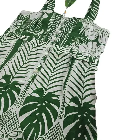 Farm Rio Macaw Elegance Romper Green White Women's XL Palm Print NEW FLAWS